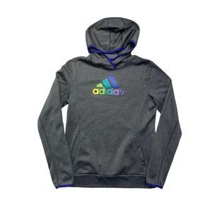 Adidas Hoodie Women's Size Medium Rainbow Screen‎ Print Performance Sweatshirt
